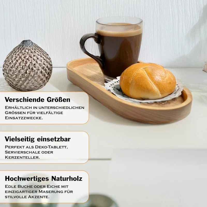Dekoratives Tablett aus Holz zum Servieren, Dekorieren und Präsentieren - Länglich Servierplatte, Ti