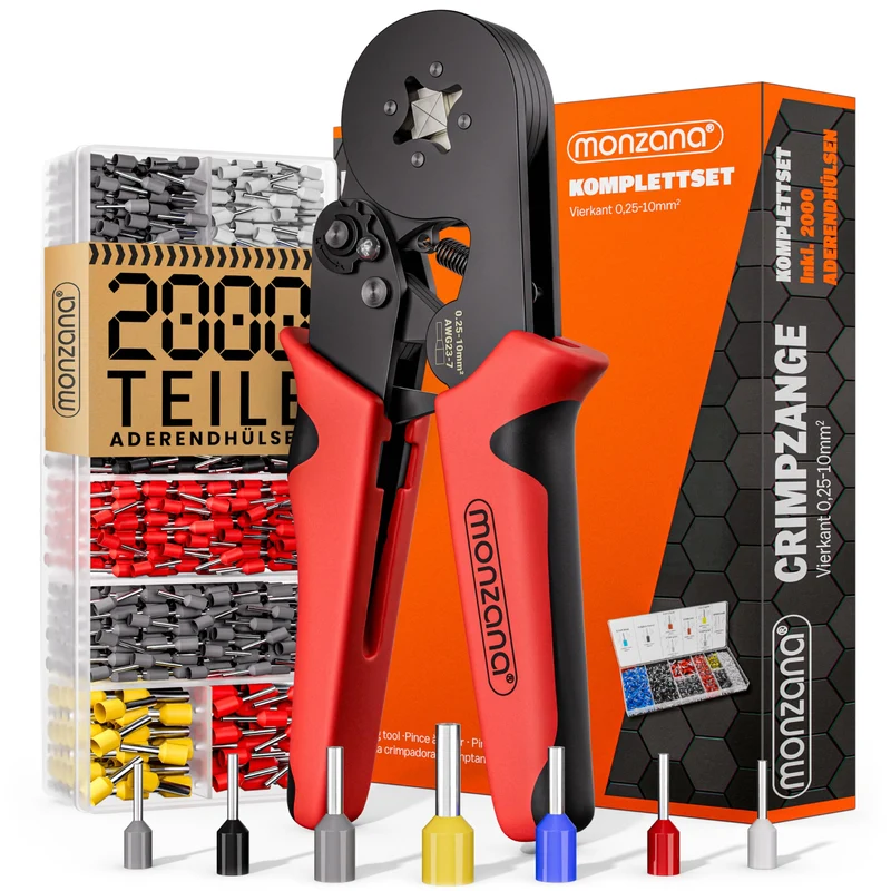 MONZANA® Crimpzange 0,25-10mm² 2000 Aderendhülsen Set elektrische Steckverbinder Aufbewahrungstasche