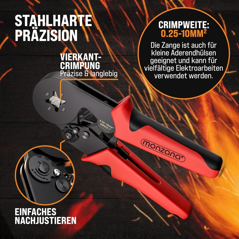 MONZANA® Crimpzange 0,25-10mm² 2000 Aderendhülsen Set elektrische Steckverbinder Aufbewahrungstasche