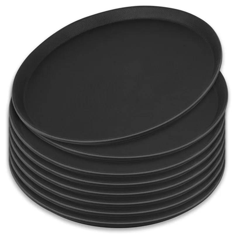 Schwarzes Rundtablett -35cm Serviertablett 8er Set Bartablett rutschfestes Serviertablett für Speise