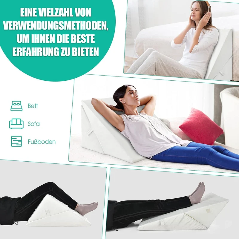 GOPLUS Keilkissen für Bett Lesekissen Bücherkissen zum Relaxen, Memory Foam Bezug Waschbar, Beinkiss