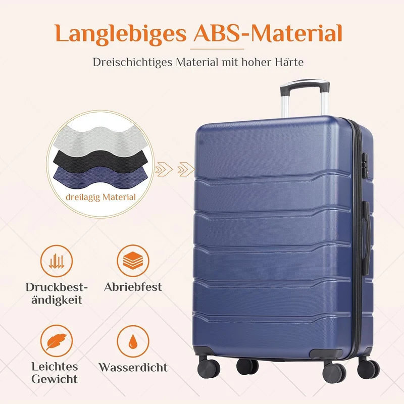 Sweetcrispy Kofferset 3 Teilig Hartschale-Reisekoffer Set ABS+PC Erweiterbar, TSA Schloss, Leise 360