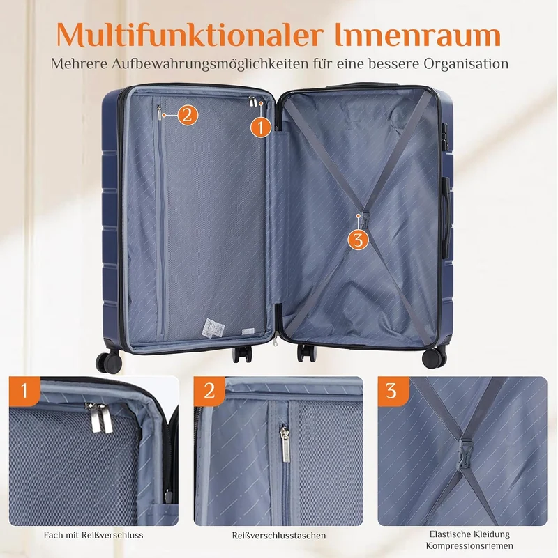 Sweetcrispy Kofferset 3 Teilig Hartschale-Reisekoffer Set ABS+PC Erweiterbar, TSA Schloss, Leise 360