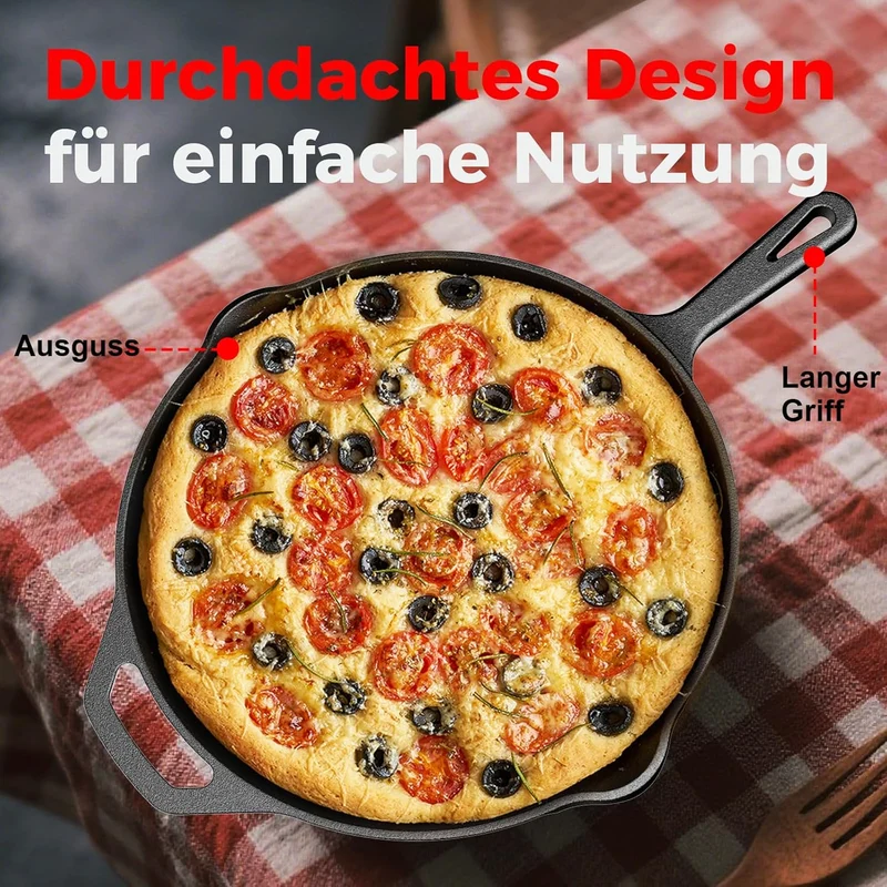 YASHE Gusseisenpfanne 26 CM, flache Bratpfanne für Steak und Fleisch, induktionsgeeignet, ofenfest,