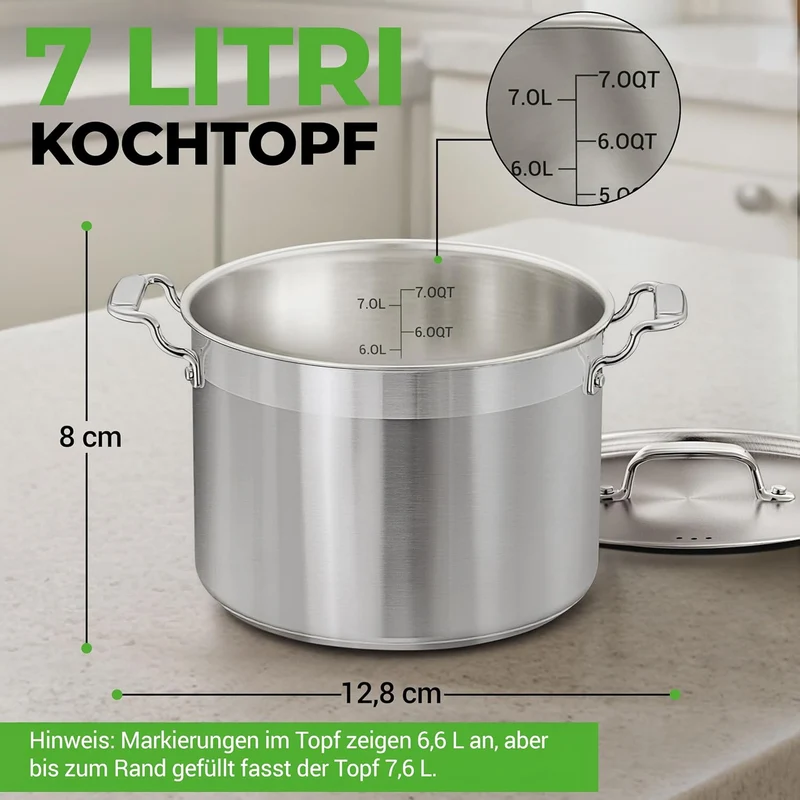 Nutrichef 8L Suppentopf, Kochtopf Gross 32.5cm, Kochtopf Induktion, Cooking Pot- für Eintöpfe & Supp