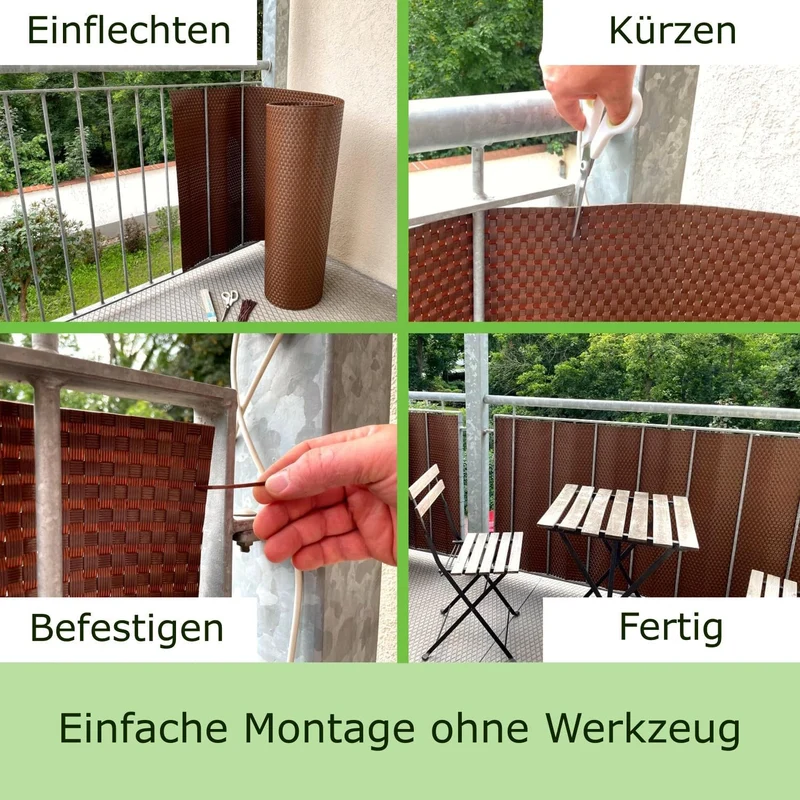 workingHOUSE Balkon Sichtschutz Meterware 70 cm – Polyrattan Balkonverkleidung in Dunkelbraun, wette