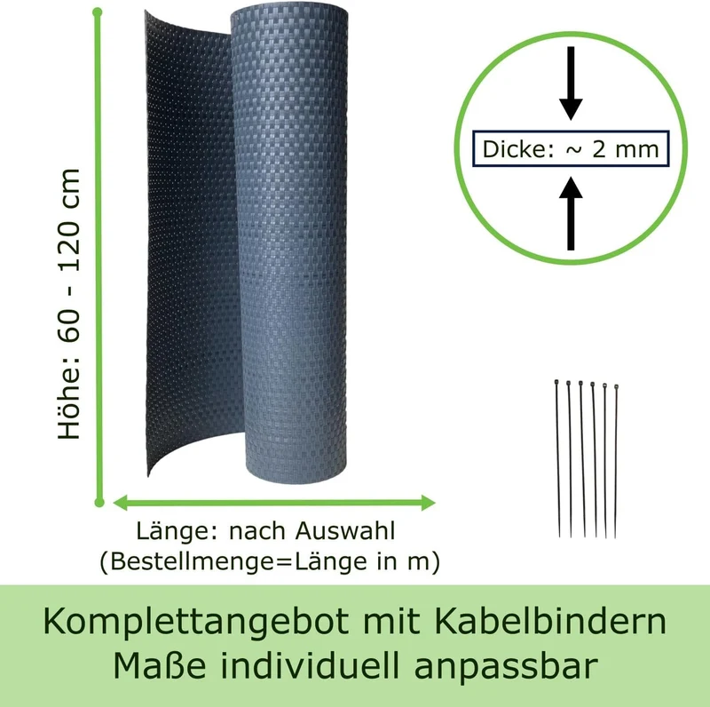 workingHOUSE Balkon Sichtschutz Meterware 70 cm – Polyrattan Balkonverkleidung in Dunkelbraun, wette