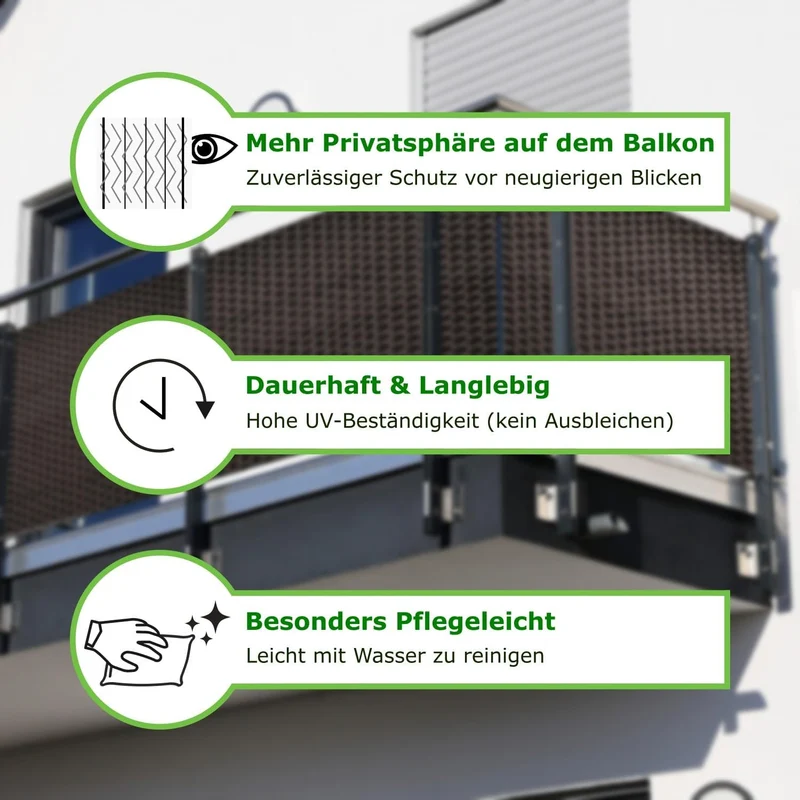 workingHOUSE Balkon Sichtschutz Meterware 70 cm – Polyrattan Balkonverkleidung in Dunkelbraun, wette