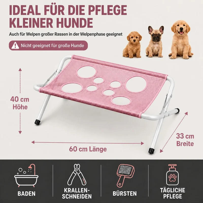 Pflegetisch für Haustiere, Hundebadetisch, 8 bissfeste Löcher Tierpflege-Hängematte mit Ständer, Abn