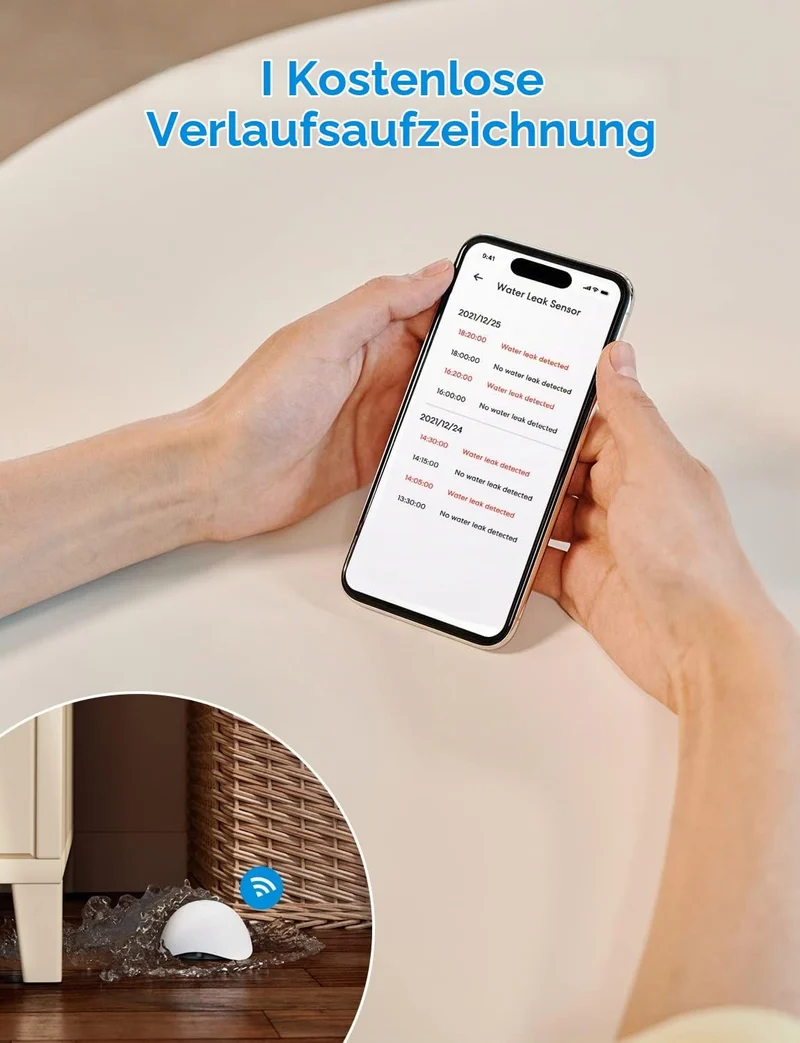 Meross Smart Wassermelder WLAN Wasseralarm 3St. für HomeKit, Wassersensor mit Hub kompatibel mit App