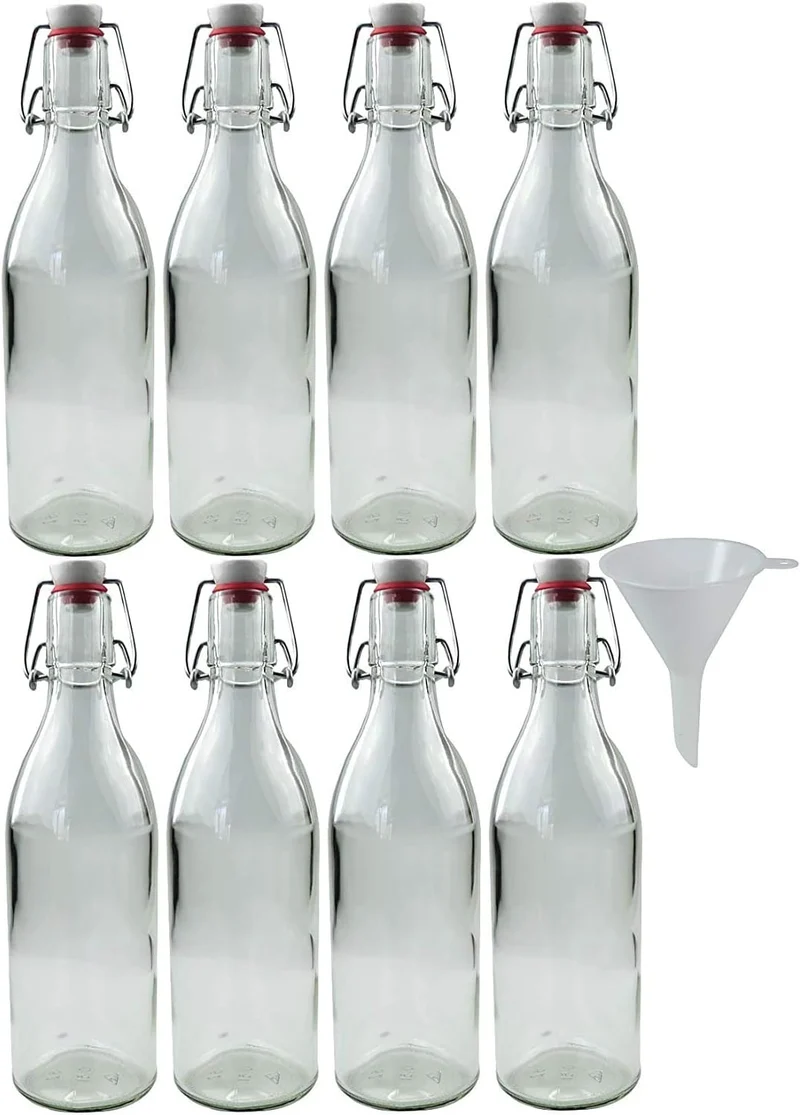 mikken 8x Glasflasche 0,5 Liter mit Bügelverschluss aus Porzellan, inkl Trichter