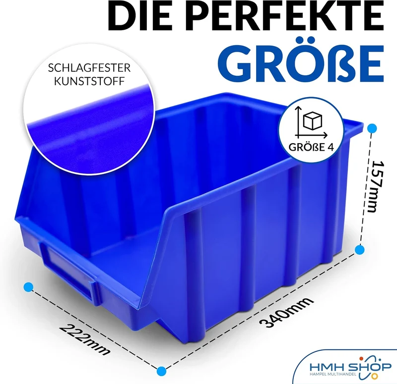 15x Stapelboxen Blau Grösse 4 Werkstatt Garage Keller Sichtlagerboxen (LxBxH) 340x222x157mm Lagerbox
