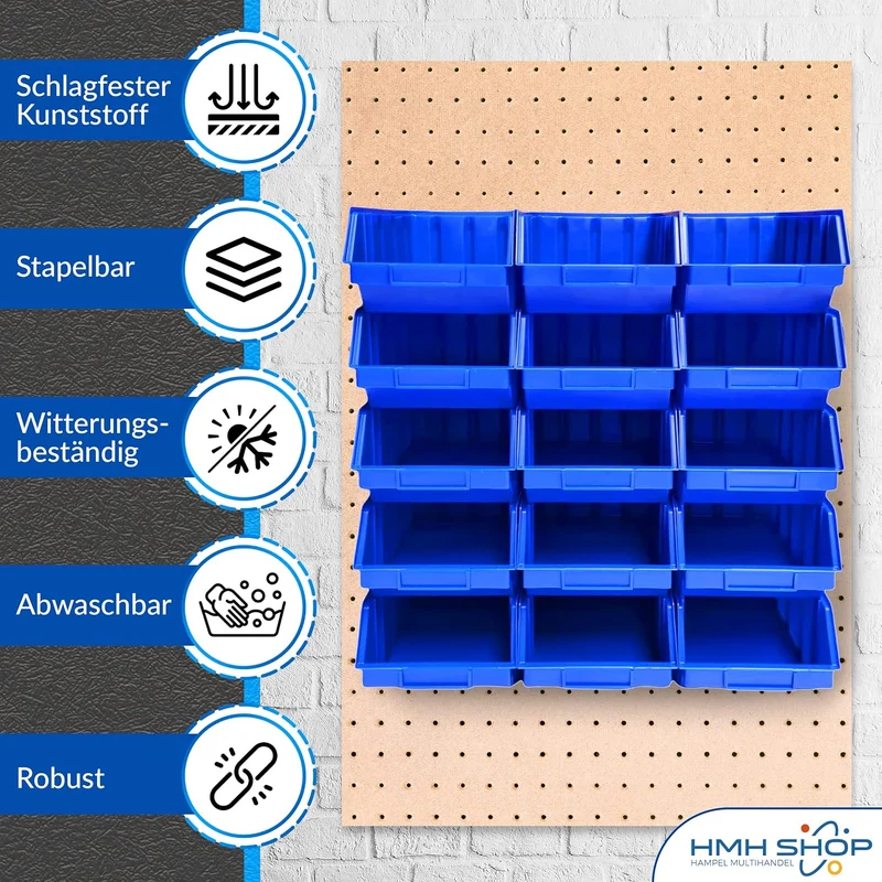 15x Stapelboxen Blau Grösse 4 Werkstatt Garage Keller Sichtlagerboxen (LxBxH) 340x222x157mm Lagerbox