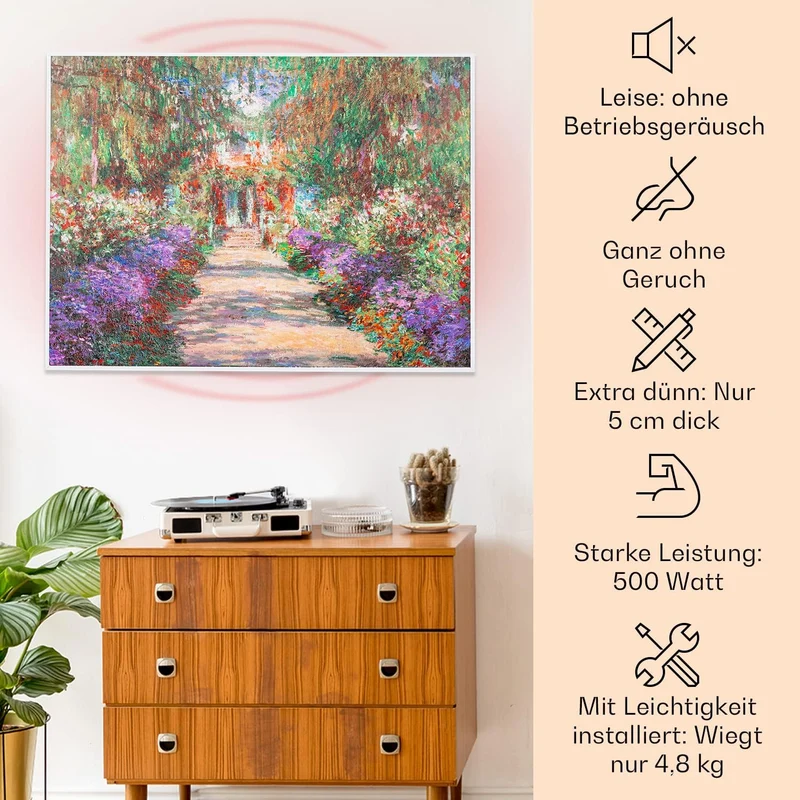 Klarstein Infrarotheizung mit Thermostat, 500W Elektroheizung, Smart Home Bild-Infrarotheizung zur W