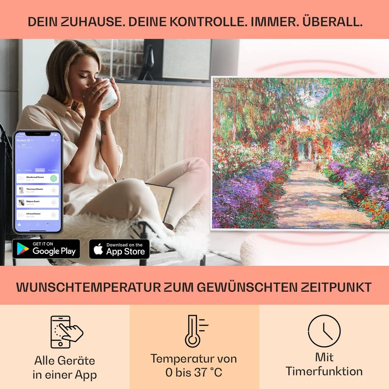 Klarstein Infrarotheizung mit Thermostat, 500W Elektroheizung, Smart Home Bild-Infrarotheizung zur W