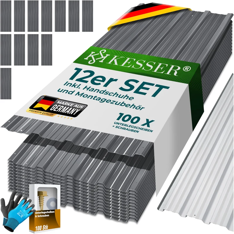 KESSER® 12x Profilblech Trapezblech 129cm x 45cm = 7 m² - Dachblech für Gerätehaus, Dachplatten Verz