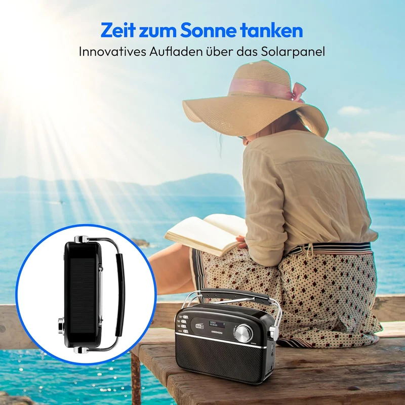 MEDION E66809 DAB Plus tragbares Solar Radio (Retro Design, Solarpanel, Bluetooth, DAB+ UKW, integri