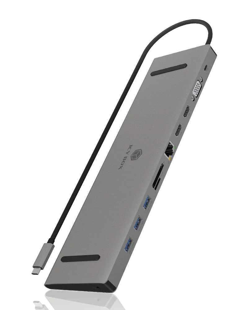 ICY BOX USB-C Docking Station (11-in-1) für 2 Monitore (2x HDMI & 1x VGA), 4K 30Hz, 3-fach USB 3.0 H