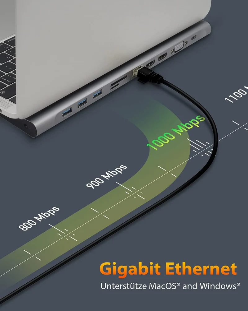 ICY BOX USB-C Docking Station (11-in-1) für 2 Monitore (2x HDMI & 1x VGA), 4K 30Hz, 3-fach USB 3.0 H
