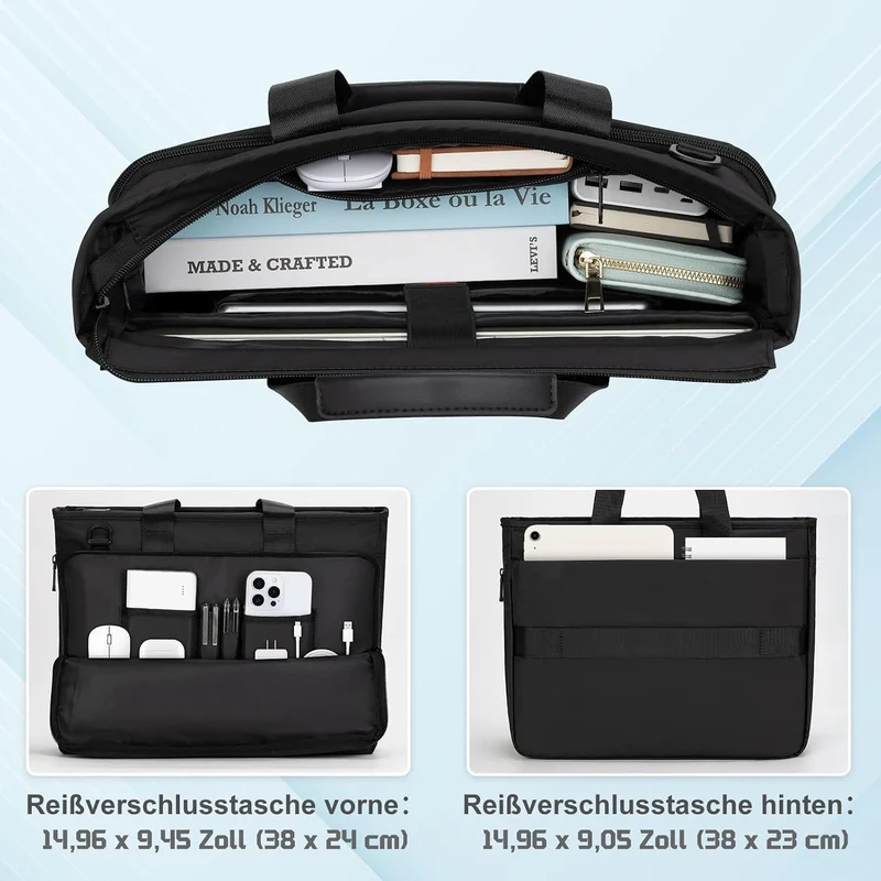RAINYEAR Erweiterbare Laptop-Aktentasche für 15,6-Zoll-Messenger-Tasche Schwarz 15,6 Zoll, Schwarz 1