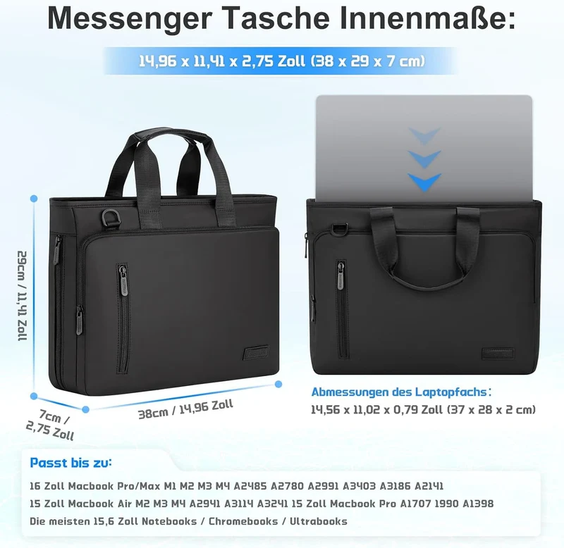 RAINYEAR Erweiterbare Laptop-Aktentasche für 15,6-Zoll-Messenger-Tasche Schwarz 15,6 Zoll, Schwarz 1