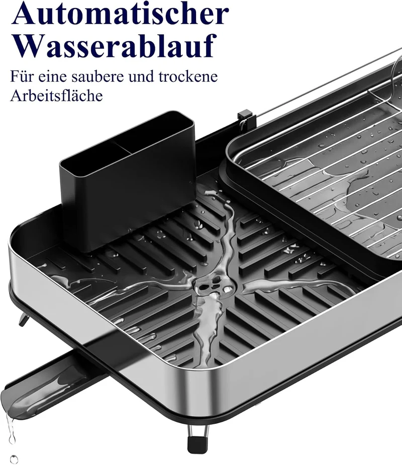 Kitsure Abtropfgestell Geschirr, ausziehbar, Metall, 40,9–67,6 cm Schwarz L, Schwarz L