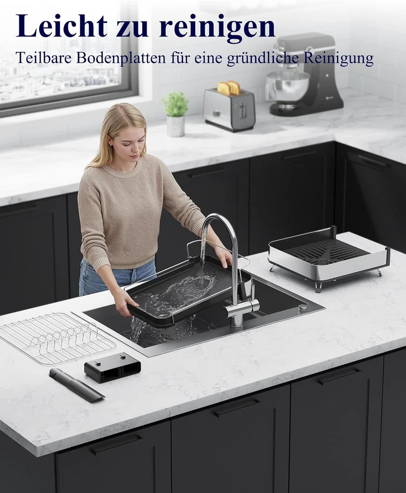 Kitsure Abtropfgestell Geschirr, ausziehbar, Metall, 40,9–67,6 cm Schwarz L, Schwarz L