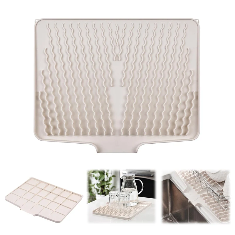Abtropfmatte aus Silikon für Geschirr & Spüle,Creme, 60x40x1.8cm Creme 60D x 40W cm, Creme 60D x 40W