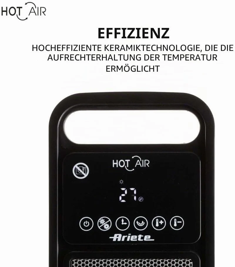 Ariete 8212 Elektrischer Turmheizer, 2000 W, Ventilationsfunktion, Oszillationsfunktion, Timer bis z