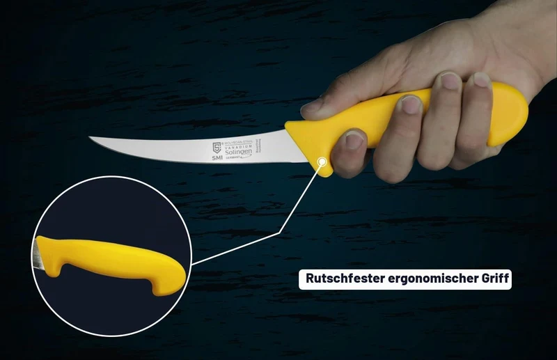 SMI - 3 Stück set Metzgermesser Solingen Fleischmesser Ausbeinmesser Gerade und Gebogen Edelstahl