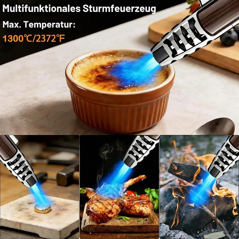 DOUBFIVSY Jet Flammen Feuerzeug mit Geschenkbox, Sturmfeuerzeug Winddichtes Stabfeuerzeug Gas Nachfü