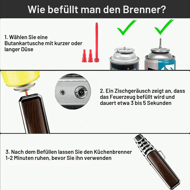 DOUBFIVSY Jet Flammen Feuerzeug mit Geschenkbox, Sturmfeuerzeug Winddichtes Stabfeuerzeug Gas Nachfü