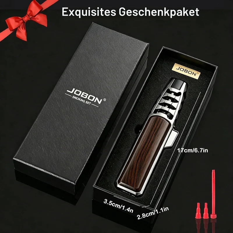 DOUBFIVSY Jet Flammen Feuerzeug mit Geschenkbox, Sturmfeuerzeug Winddichtes Stabfeuerzeug Gas Nachfü