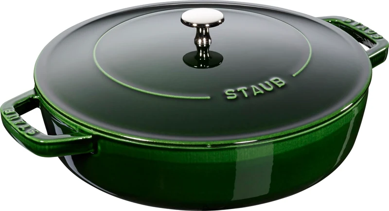 STAUB Gusseisen Bräter, Chistera Tropfenstruktur im Deckel, Rund 28 cm, 3,7 L, Basilikumgrün Basilik