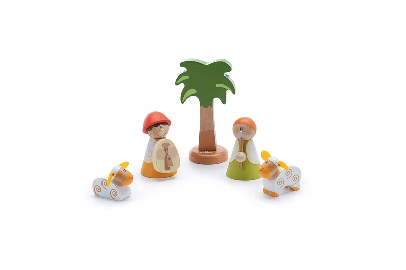 Sevi 83104 Krippen-Set Musizierende Schäfer 5 teilig, Krippenzubehör aus Holz, Set zur Ergänzung der