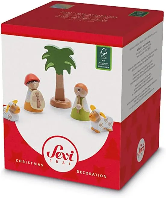 Sevi 83104 Krippen-Set Musizierende Schäfer 5 teilig, Krippenzubehör aus Holz, Set zur Ergänzung der