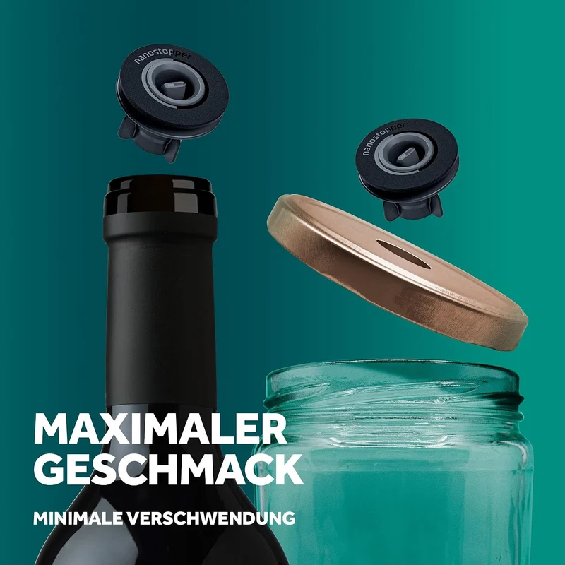 Airtender Vakuumset Gläser & Flaschen - Vakuumpumpe - 6 Weinstopper - Geschenkbox