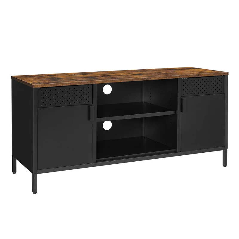 SONGMICS TV-Schrank, Lowboard für Fernseher bis zu 55 Zoll, mit Türen Vintagebraun + Mattschwarz, Vi