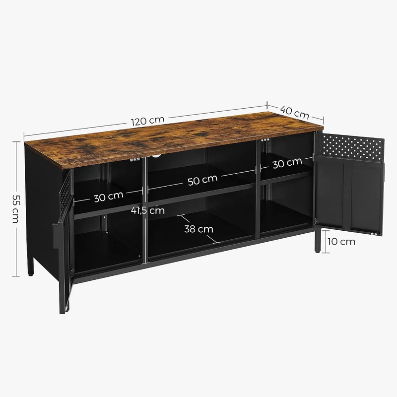 SONGMICS TV-Schrank, Lowboard für Fernseher bis zu 55 Zoll, mit Türen Vintagebraun + Mattschwarz, Vi