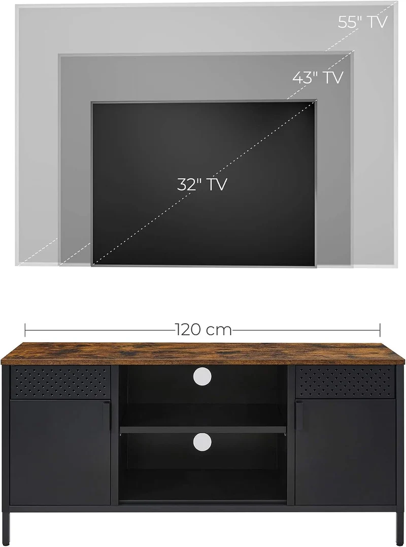 SONGMICS TV-Schrank, Lowboard für Fernseher bis zu 55 Zoll, mit Türen Vintagebraun + Mattschwarz, Vi
