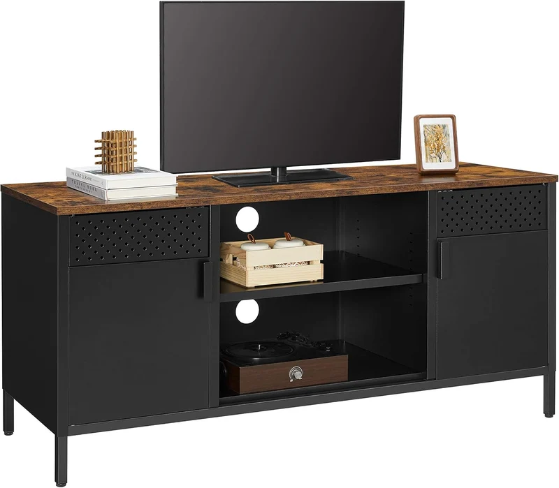 SONGMICS TV-Schrank, Lowboard für Fernseher bis zu 55 Zoll, mit Türen Vintagebraun + Mattschwarz, Vi