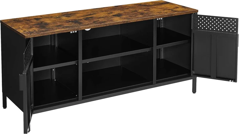SONGMICS TV-Schrank, Lowboard für Fernseher bis zu 55 Zoll, mit Türen Vintagebraun + Mattschwarz, Vi