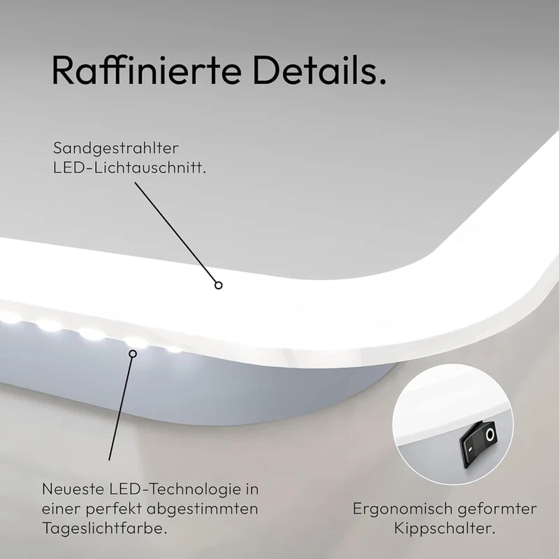 Talos Badspiegel mit Beleuchtung Moon - Badezimmerspiegel 40 x 45 cm - mit umlaufenden Raumlicht - L
