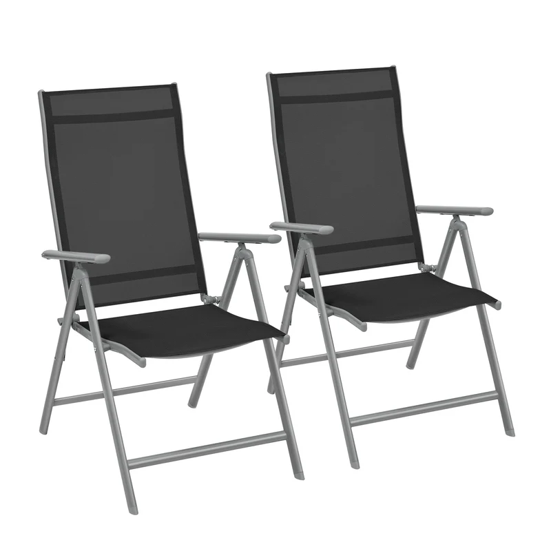 SONGMICS Gartenstuhl, 2er Set, Klappstuhl, 8-Fach verstellbare Rückenlehne 2 Schwarz, 2 Schwarz