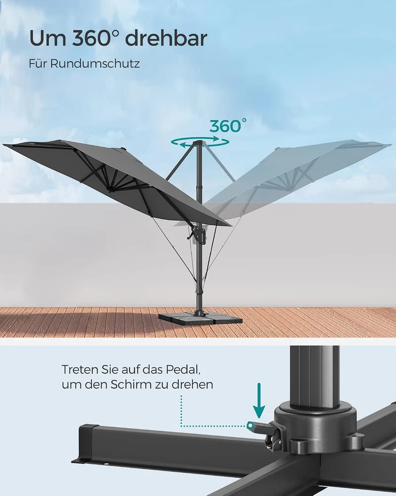 SONGMICS Sonnenschirm 300 x 300 cm, Ampelschirm, UV-Schutz UPF 50+