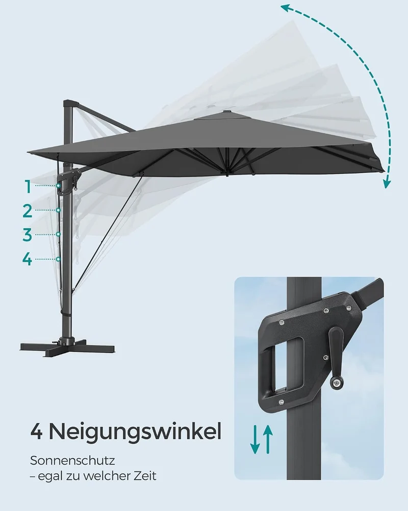 SONGMICS Sonnenschirm 300 x 300 cm, Ampelschirm, UV-Schutz UPF 50+