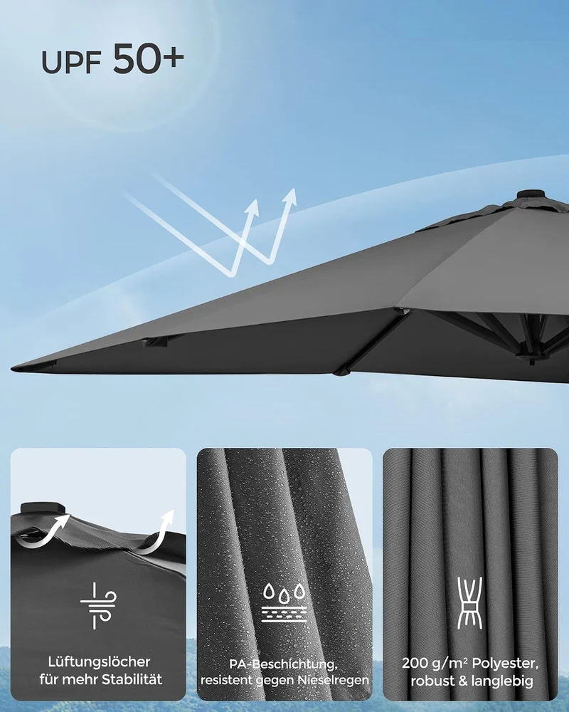 SONGMICS Sonnenschirm 300 x 300 cm, Ampelschirm, UV-Schutz UPF 50+