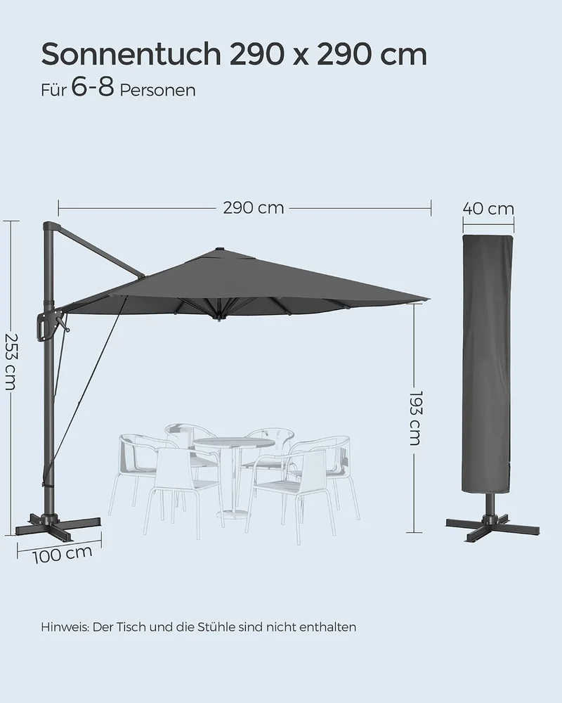SONGMICS Sonnenschirm 300 x 300 cm, Ampelschirm, UV-Schutz UPF 50+