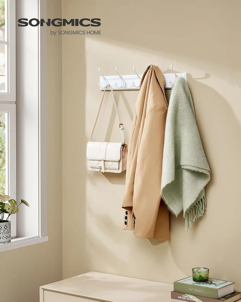 SONGMICS Wandgarderobe, 5 Dreifach-Haken aus Metall, vormontiert 5 Haken (50,4B x 4,6H cm） 1er Set,