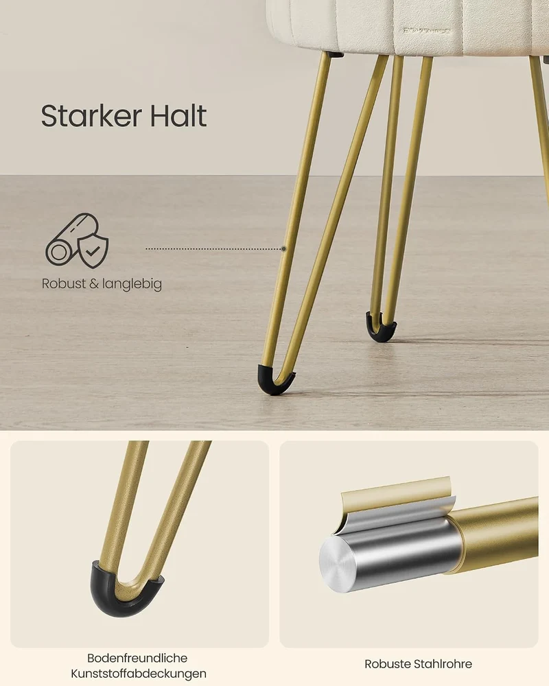 SONGMICS Runder Sitzhocker, mit Stauraum, Samt, 39 cm d, 44,4 cm H